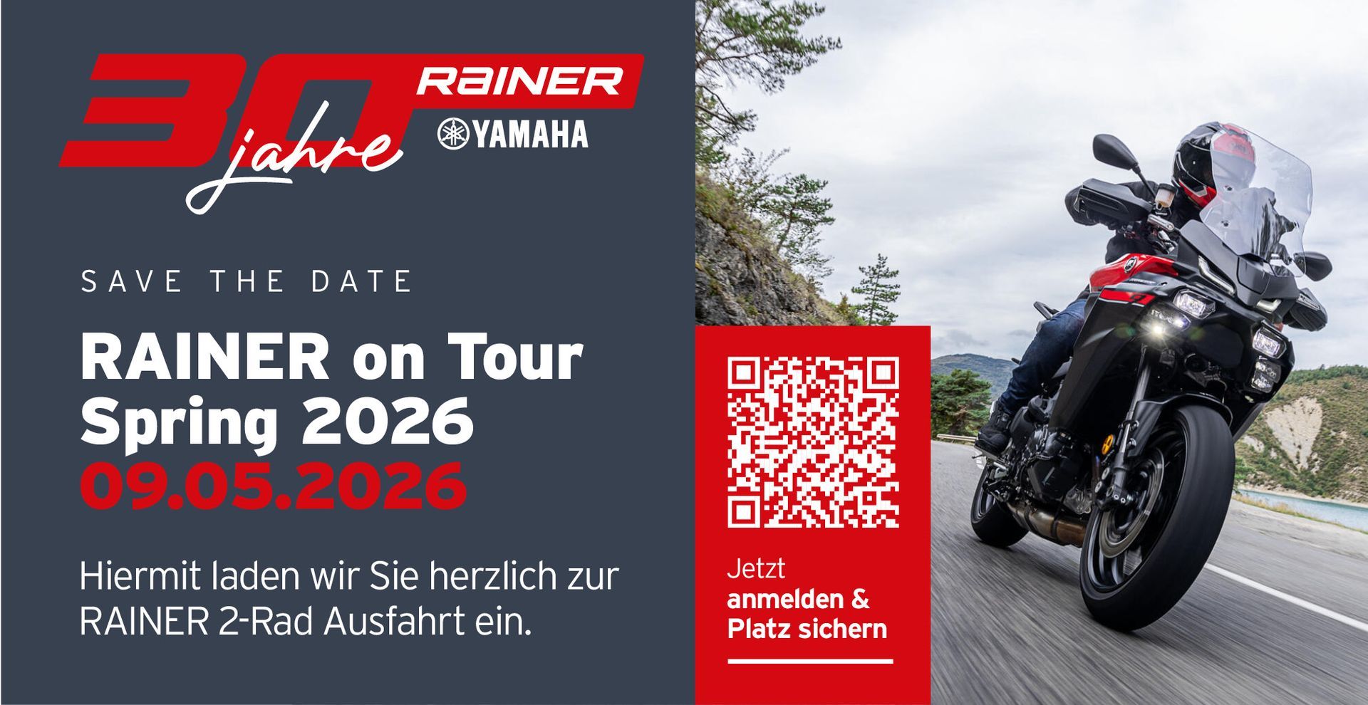 Werbebanner für das Autohaus Rainer Toyota mit einem weißen SUV und Kontaktinformationen, gültig ab März 2026.