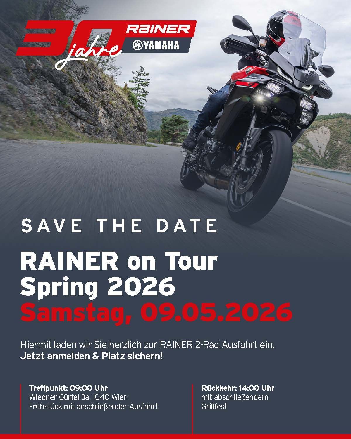 Werbebanner für das Autohaus Rainer Toyota mit einem weißen SUV und Kontaktinformationen, gültig ab März 2026.