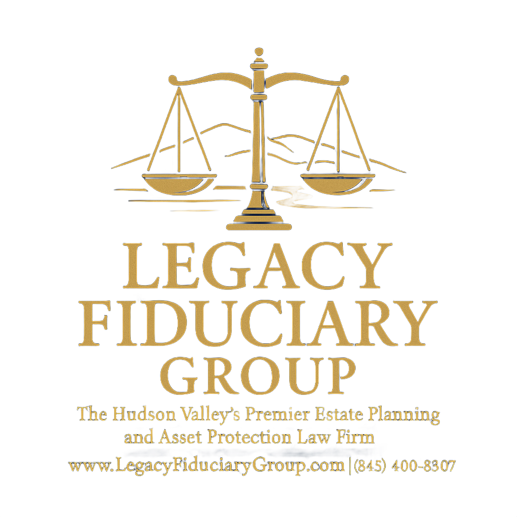 Logo for Legacy Fiduciary Group, a law firm, featuring a gold scale and text.