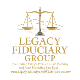 Logo for Legacy Fiduciary Group, a law firm, featuring a gold scale and text.