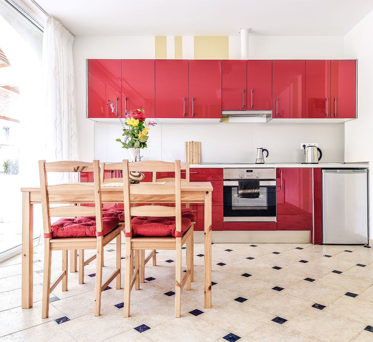 beautiful red kitchen
