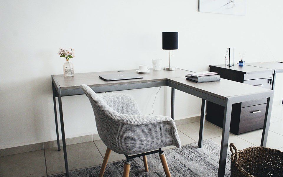 Beautiful grey and dark wood home office contemporary