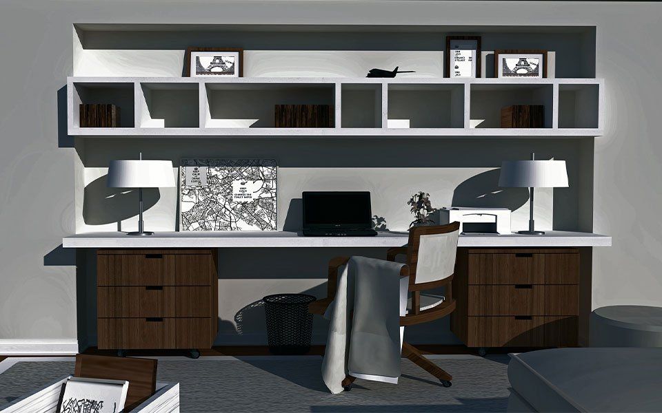 Beautiful white and dark wood home office coastal