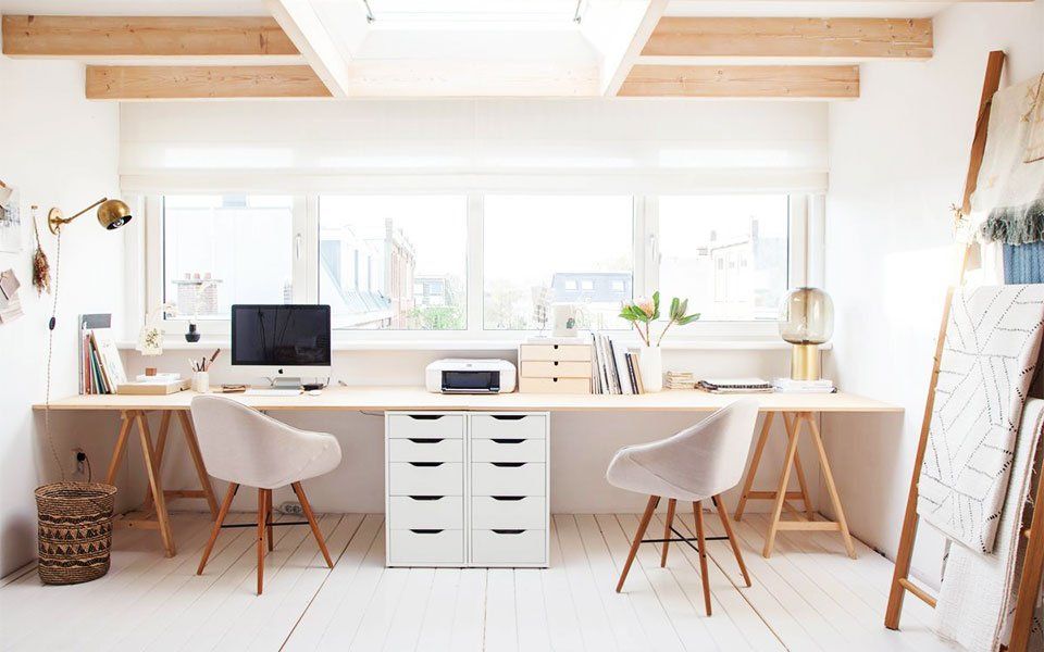 Beautiful white and pine home office contemporary