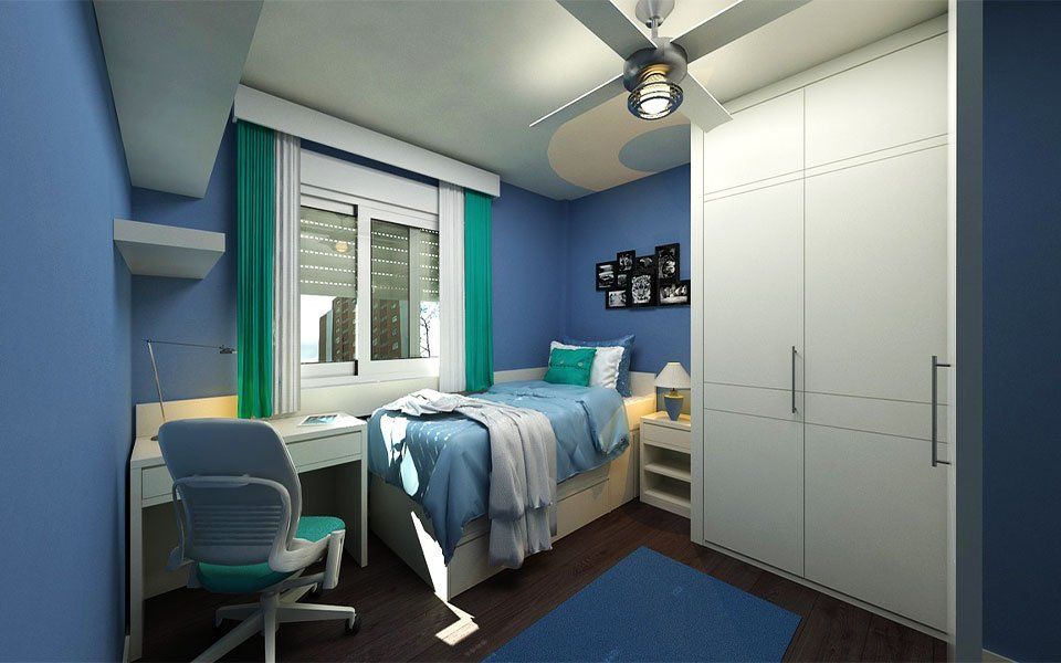 Beautiful small bedroom renovation blu and white contemporary