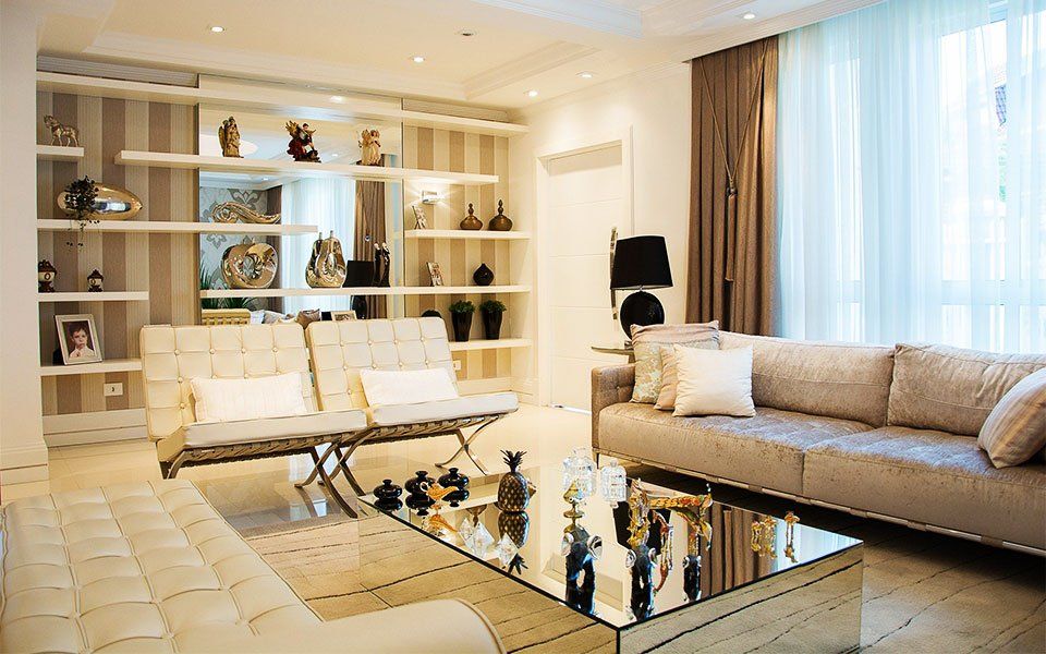 Beautiful front room renovation gold and cream luxe
