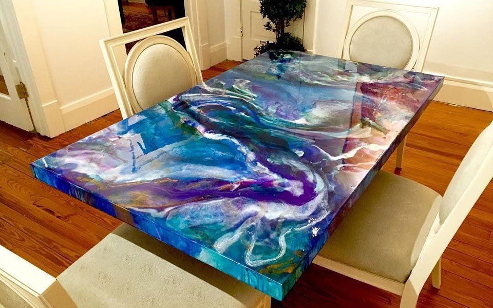 Beautiful resin marble effect purple and blue table top