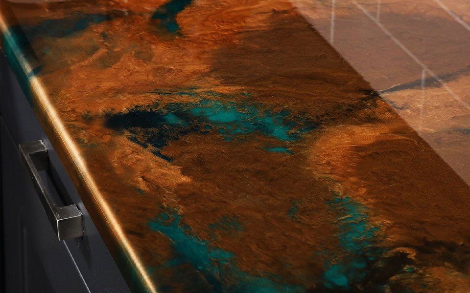 Beautiful resin marble effect turquoise and gold table top