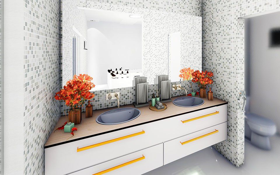 Beatiful bathroom renovation yellow and white quirky