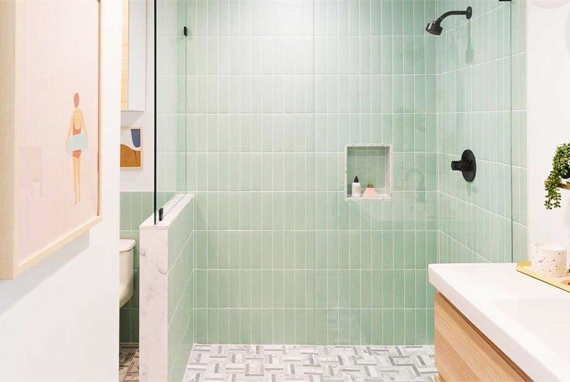 Beautiful mint bathroom after renovation