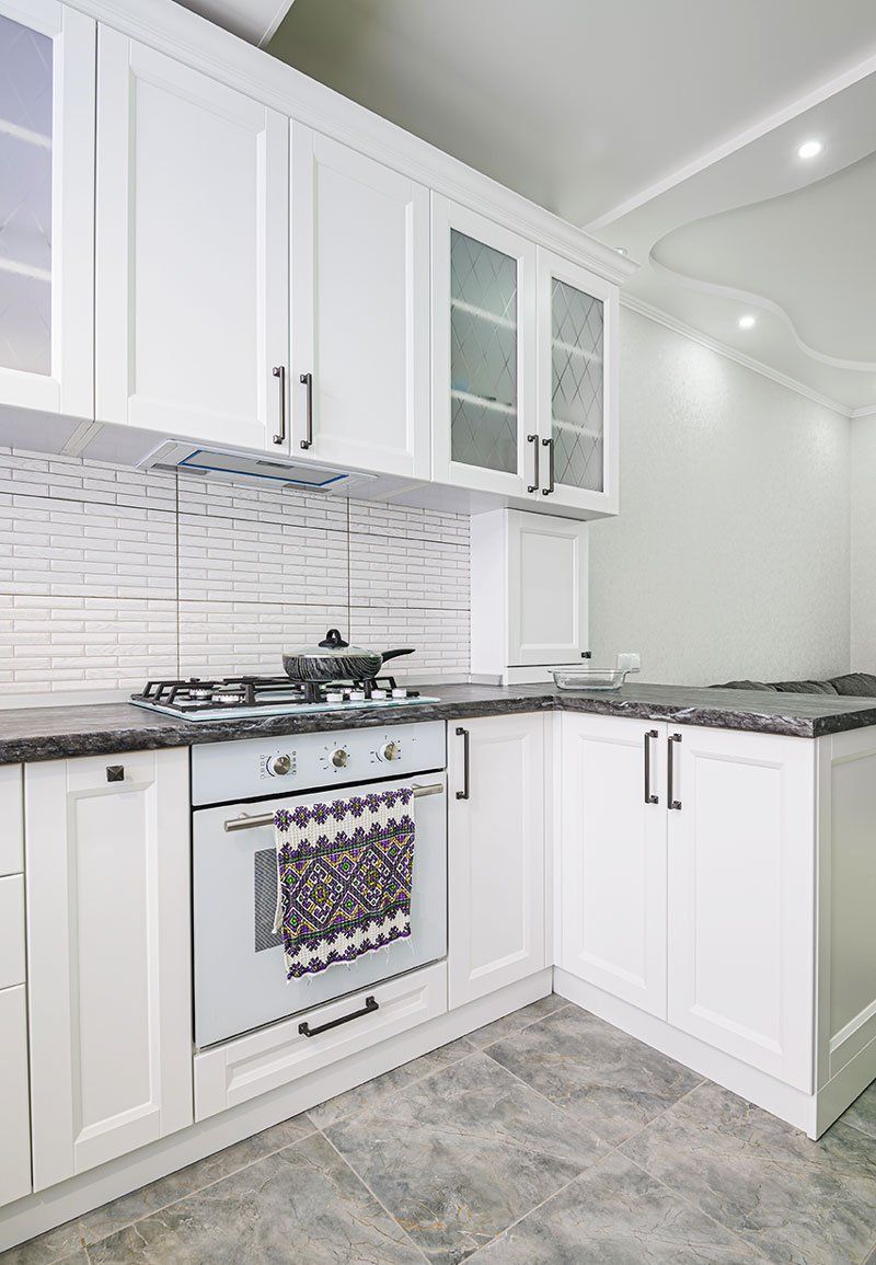 traditional white and grey renovated kitchen