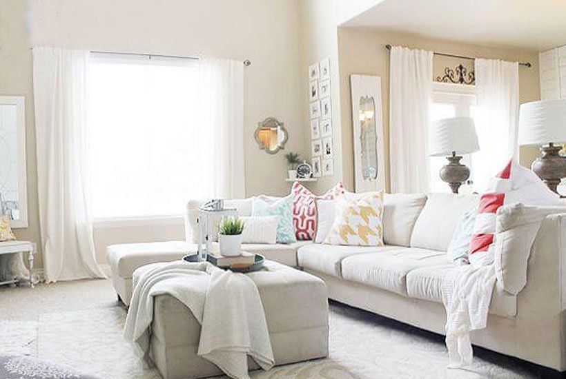 Beautiful white living room after renovation