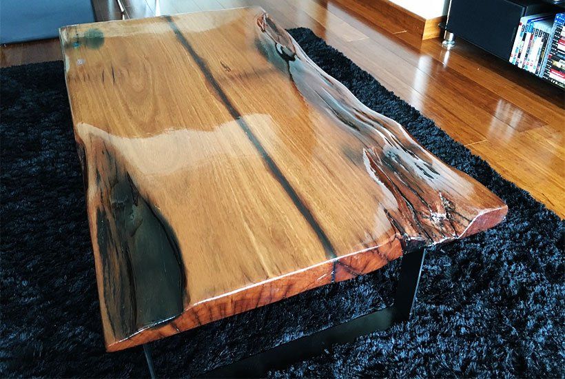 Beautiful resin natural wood effect table after remodel