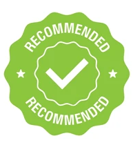 A green recommended badge with a check mark in the center.