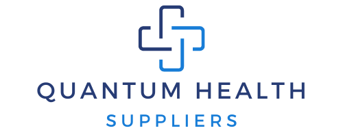 The logo for quantum health suppliers has a cross on it.