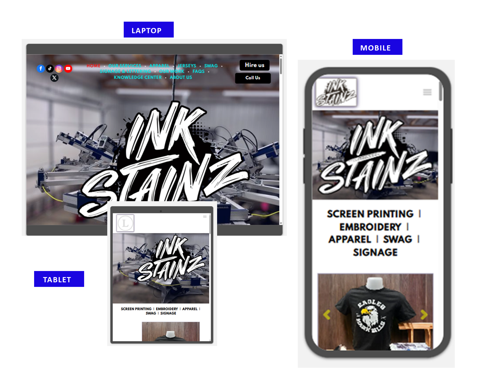 Website showcasing a dark blue wall in various device sizes. 