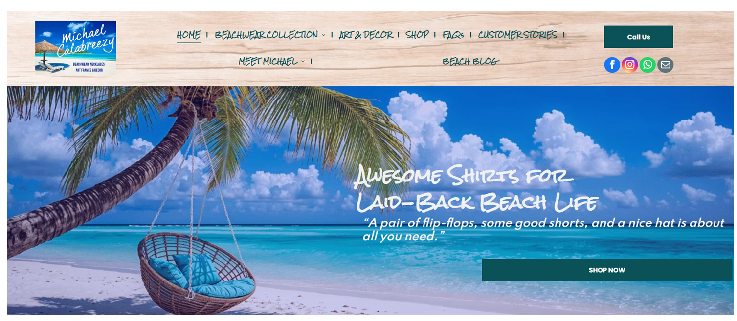 Beach scene with palm tree, hanging chair, blue sky, and text