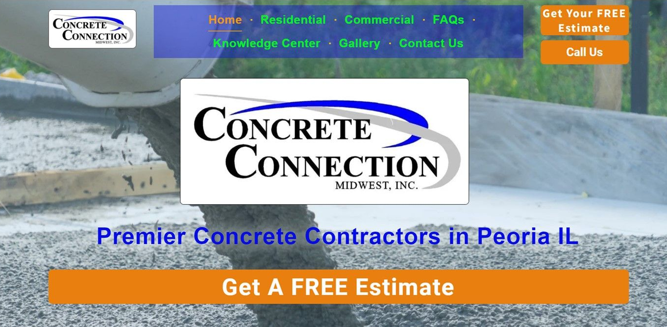 Concrete Connection website, with logo and contact information.