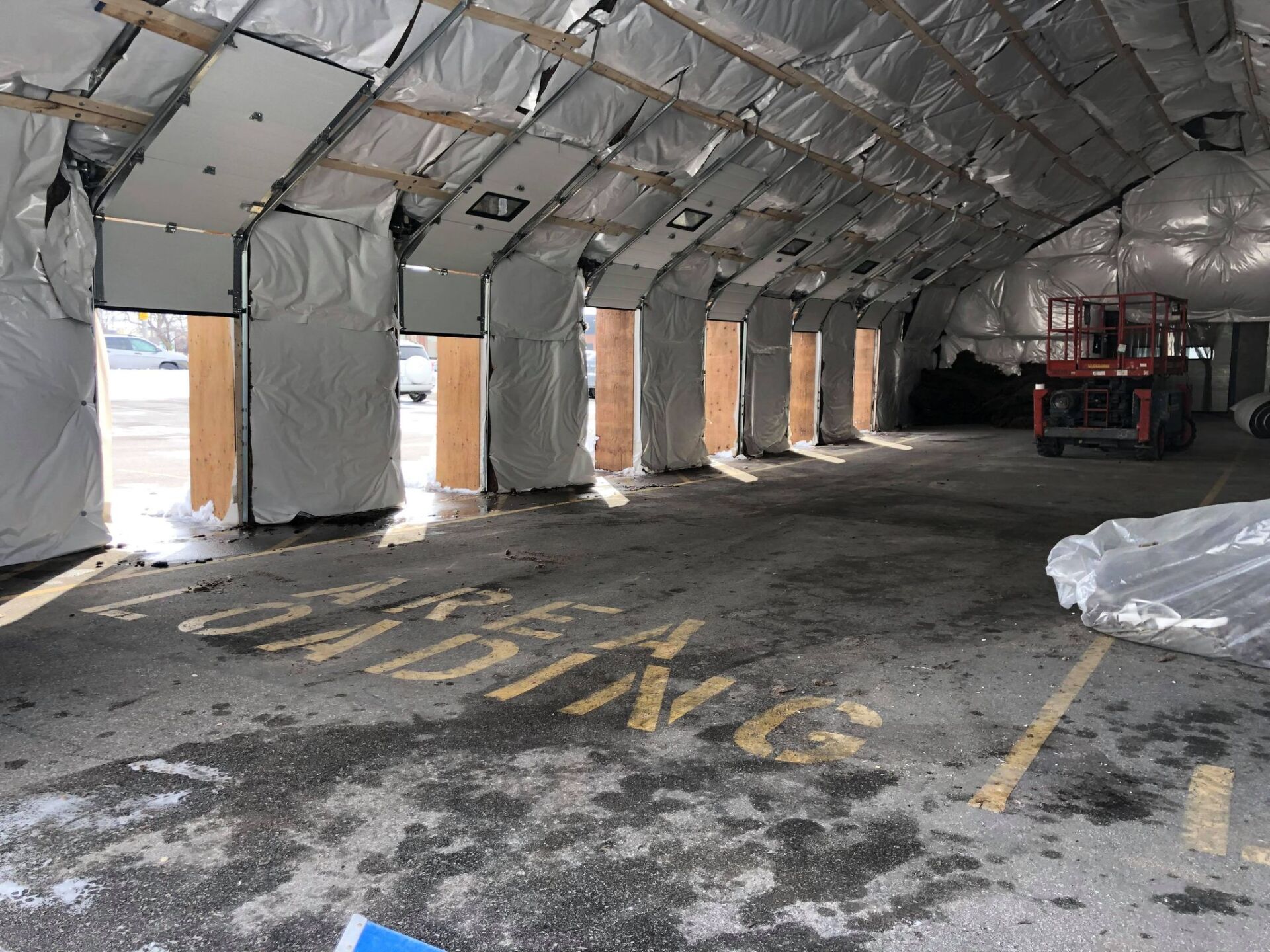 A large building with a lot of insulation on the walls and ceiling.