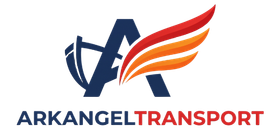 Arkangel Transport logo with stylized blue “A” and orange-red wing above the company name