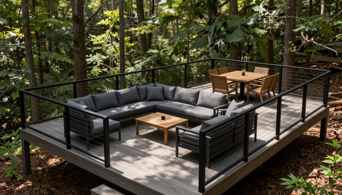 A high-quality custom composite deck in a Raleigh, NC backyard.