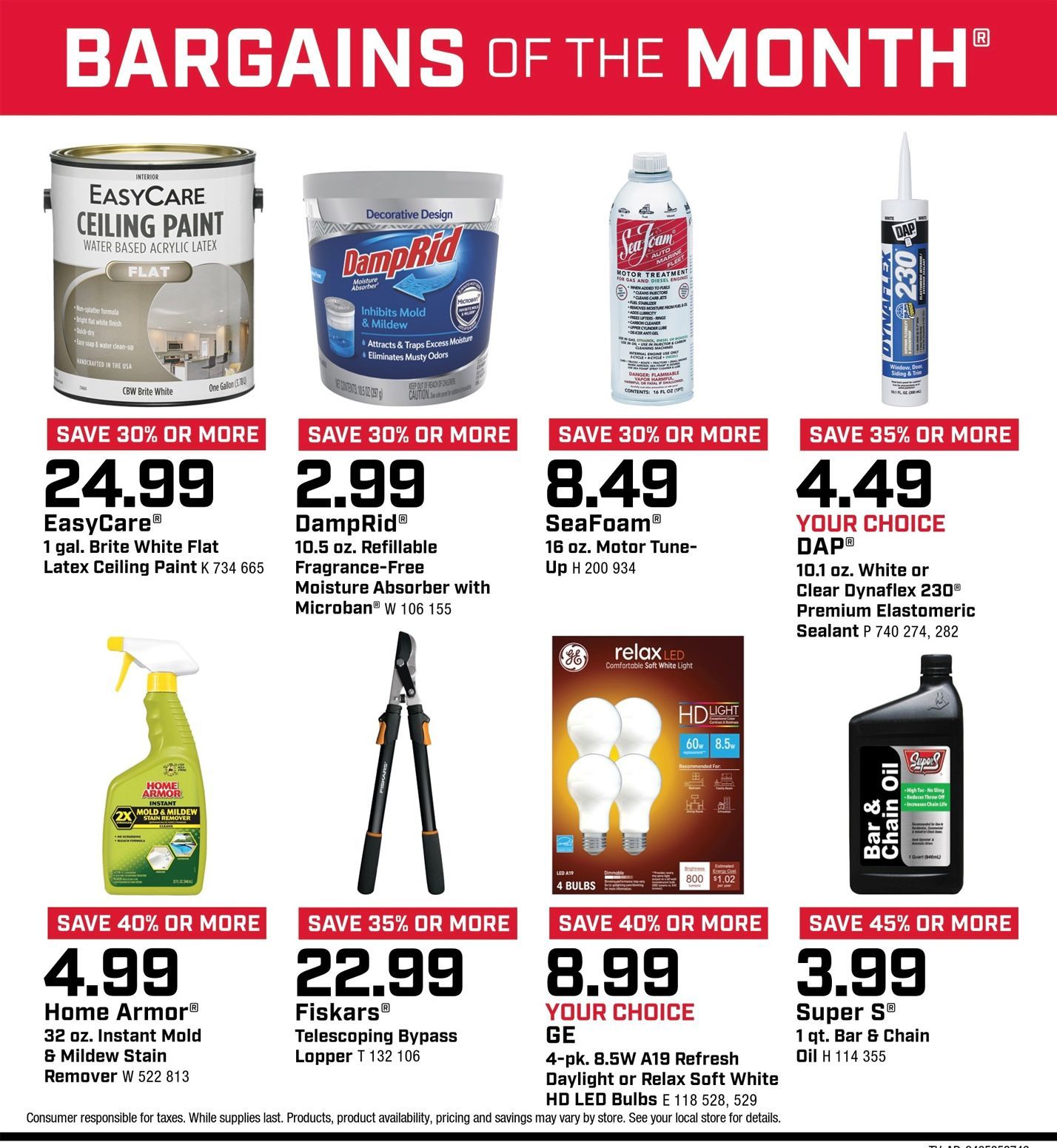 Deals on paint, caulk, cleaner, LED bulbs, and more.