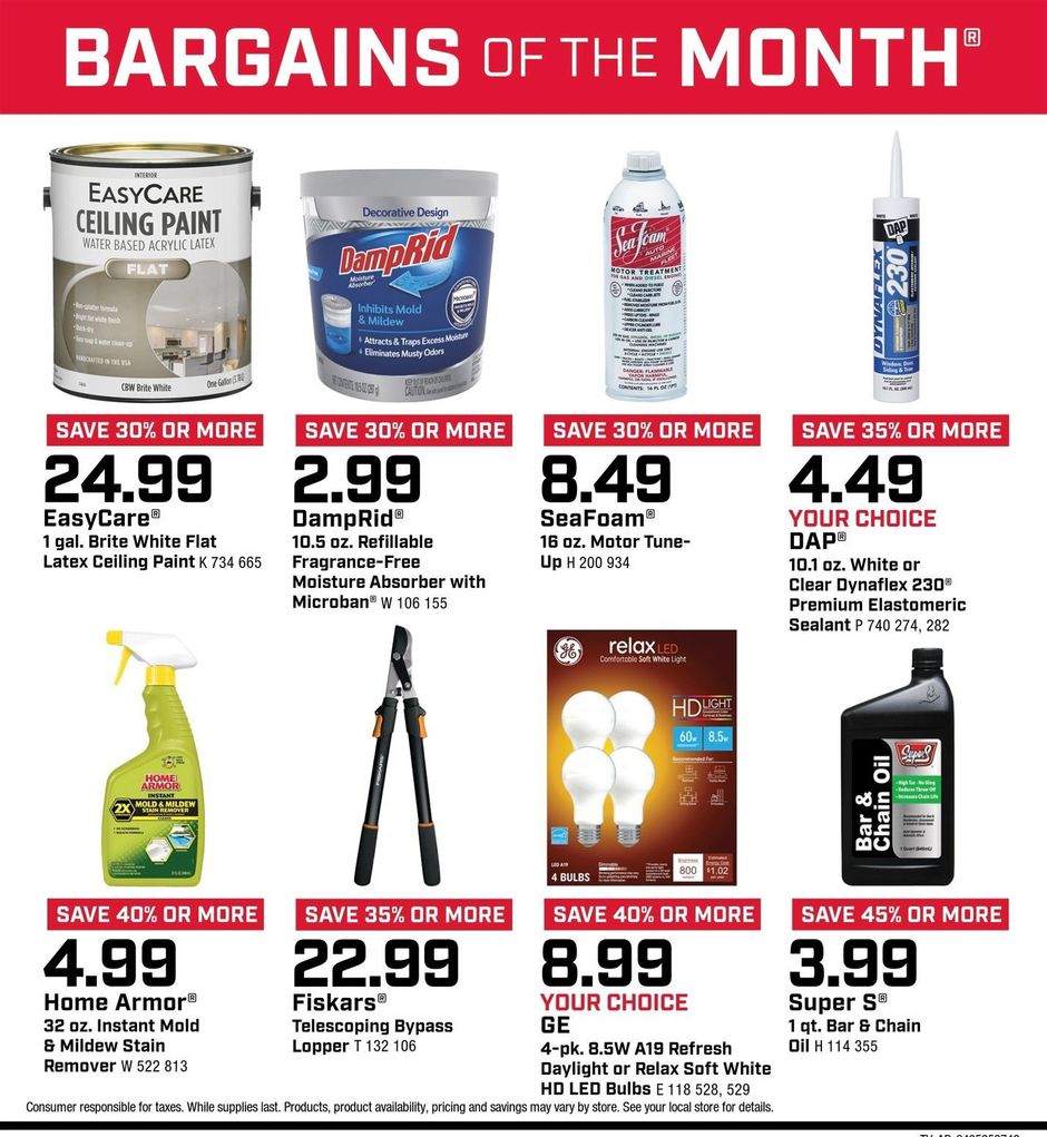 Deals on paint, caulk, cleaner, LED bulbs, and more.