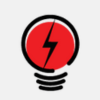 Red lightbulb with a lightning bolt in the center. Black outline.