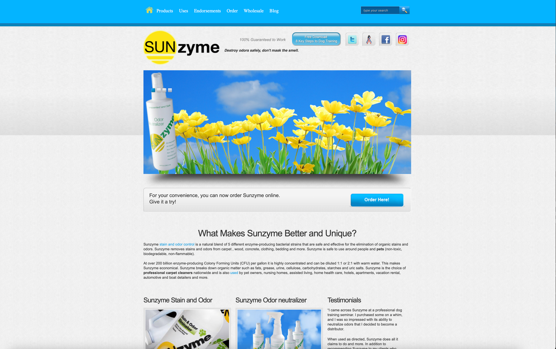 a screenshot of a website for sun zyme