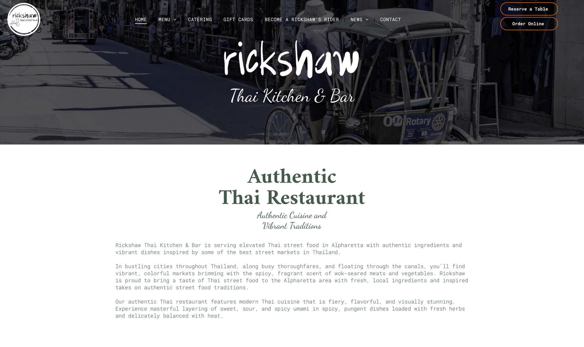 a screenshot of the website for rickshaw authentic thai restaurant .