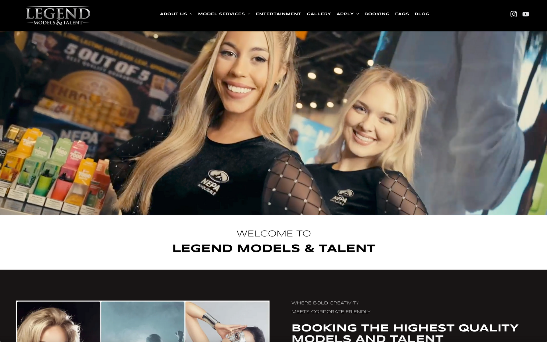 a screenshot of the legend models and talent website .