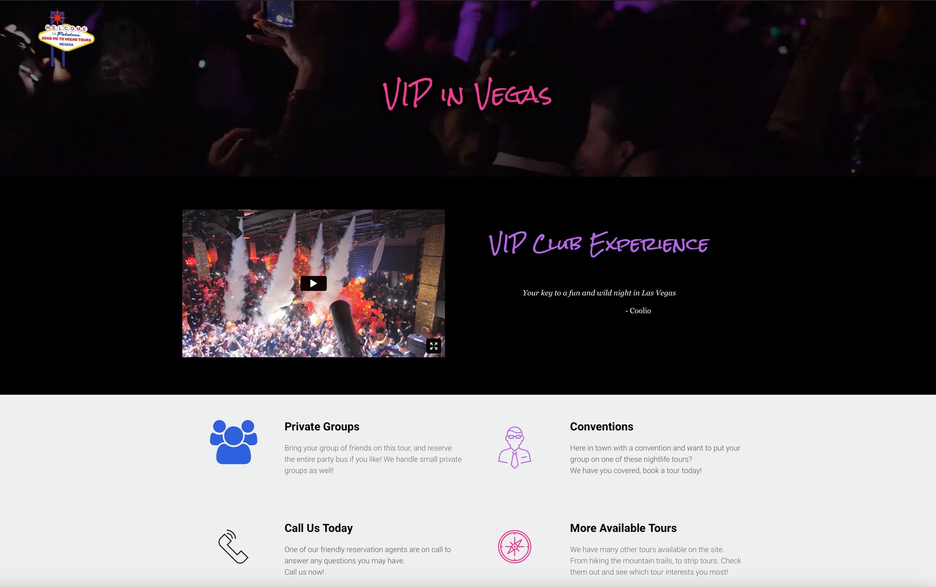 a screenshot of a website for vip in vegas
