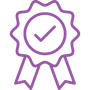 Purple badge with checkmark, signifying quality or approval.