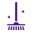 Purple broom sweeping with star sparkles.