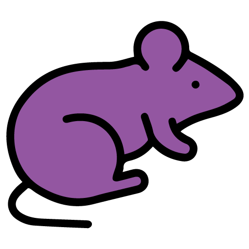 Purple cartoon mouse with black outline.