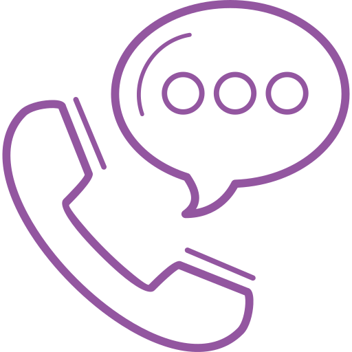 Purple telephone with a speech bubble containing three dots.
