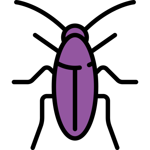 Purple cockroach icon with black outlines.
