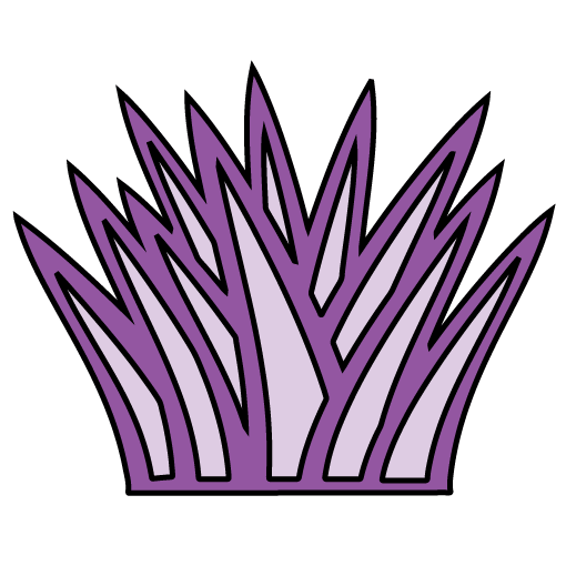 Purple stylized grass with black outline.