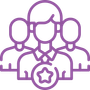 Purple outline of three people with a star badge on the center person, indicating leadership or recognition.