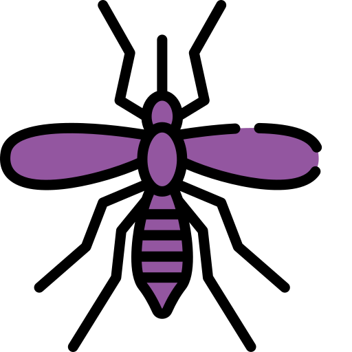 Purple mosquito with black outlines and legs.
