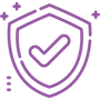 Purple shield icon with a checkmark, symbolizing security and approval.