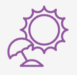 Purple sun and beach umbrella icon.