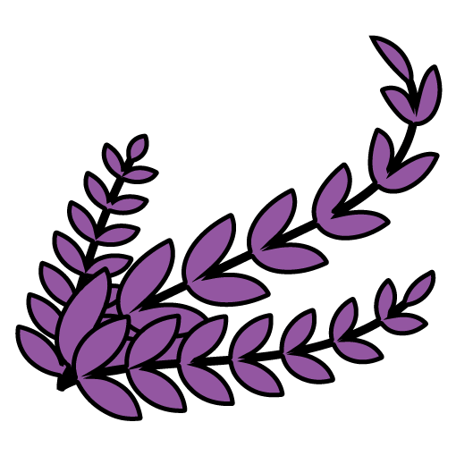 Purple sprigs of lavender with black outlines.
