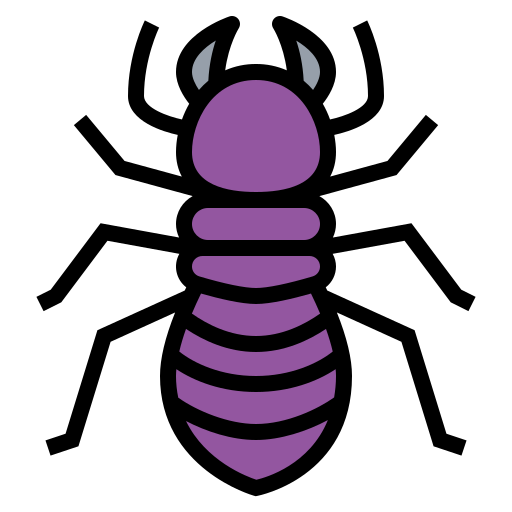 Purple termite with black outlines and legs.