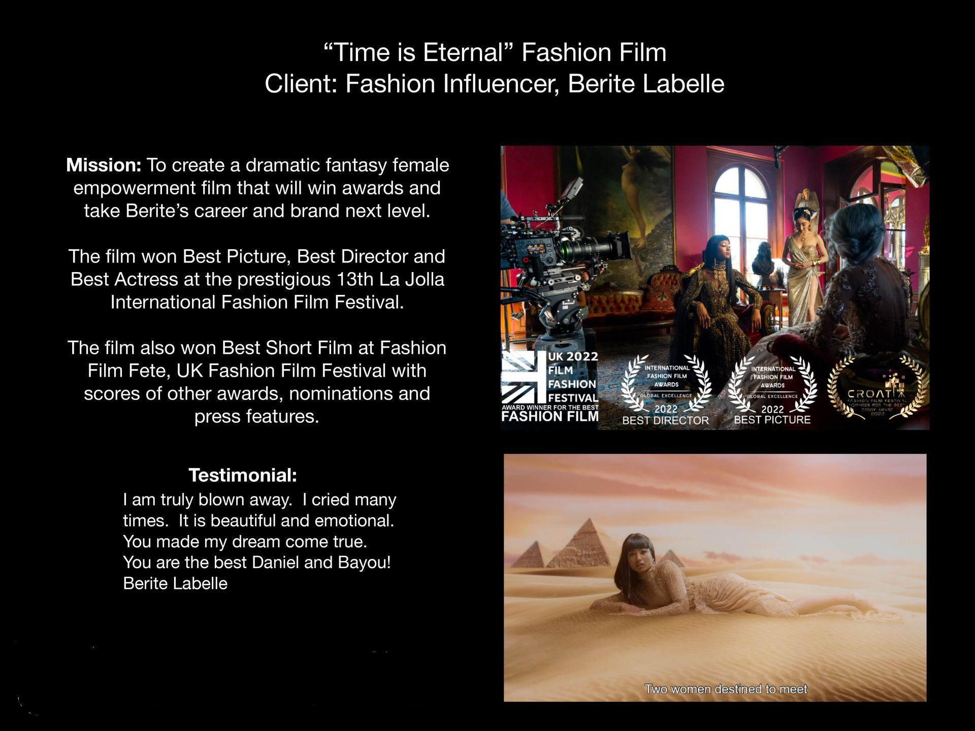 A poster for a movie called time is eternal fashion film