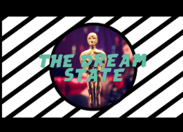 A statue in a circle with the words the dream state