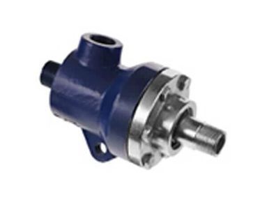 Junta rotativa azul con cara y eje de acero inoxidable.