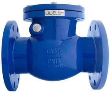 Válvula de retención con brida azul, DN100 PN16, con tapa superior atornillada.