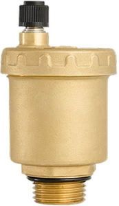 Purgador de aire automático de latón con tapa negra.