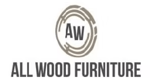 A logo for all wood furniture is shown on a white background.